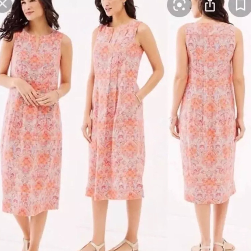 J Jill Love Linen Sleeveless Paisley Midi Dress Size LP